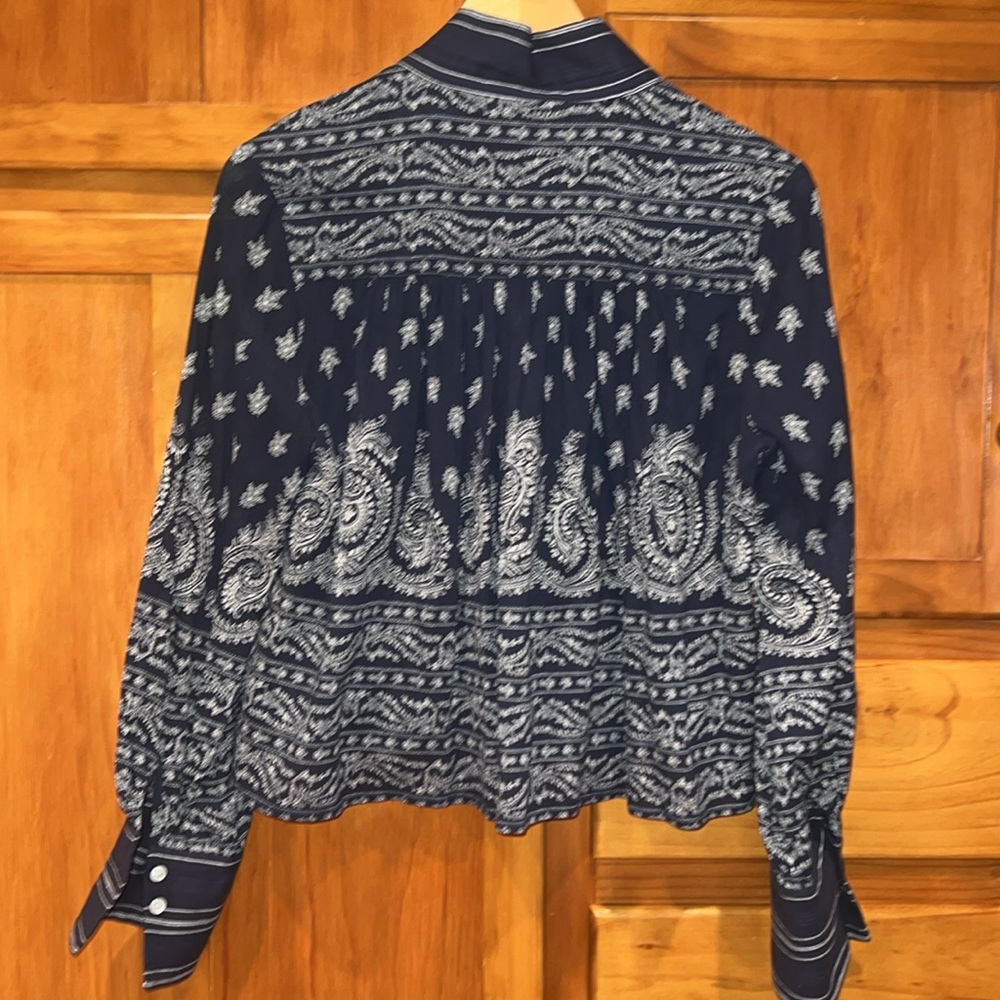 Sea New York Navy Paisley Bandana Print Long Sleeve Blouse Size 2 - Picture 6 of 6
